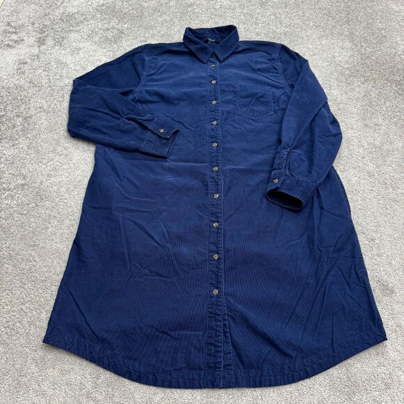 Lands' End Dresses & Skirts - Lands' End Pinwale Corduroy Button Down Midi Shirt Dress Womens Large Navy Blue
